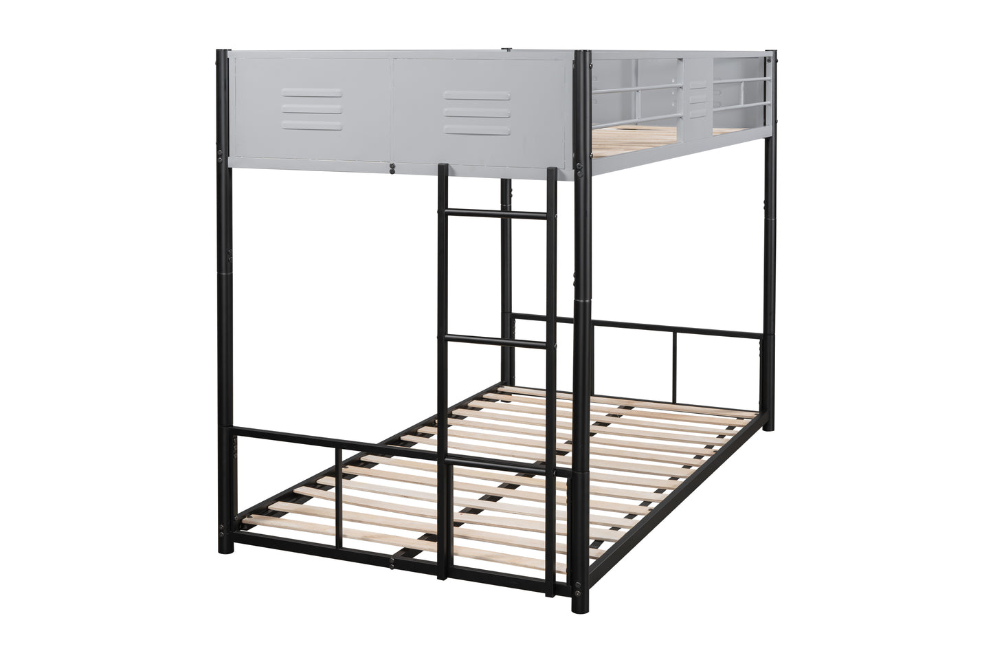 Sturdy Metal Twin Over Twin Bunk Bed with Safety Guardrail and Noise-Reduced Design
