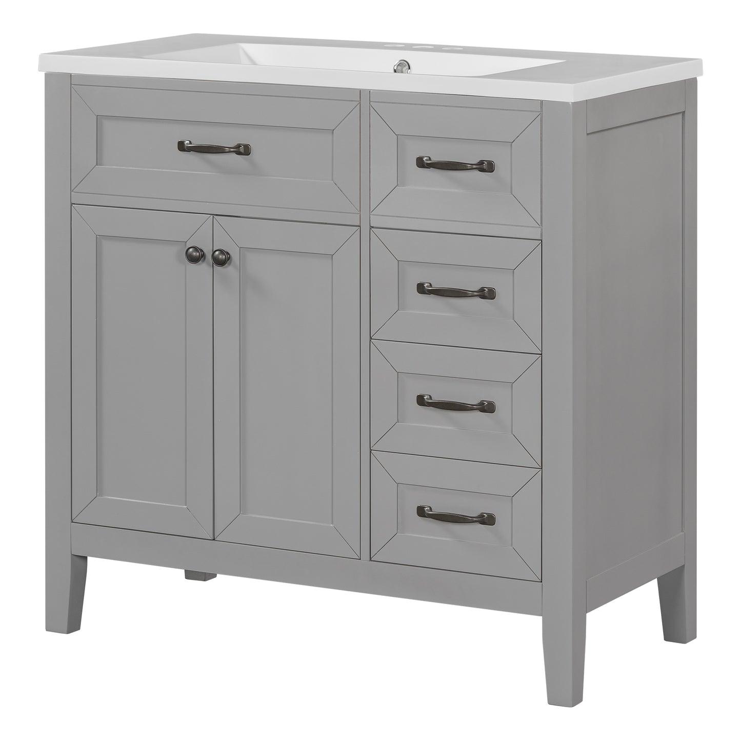 36-Inch Grey Bathroom Vanity Set with Ceramic Sink and Storage Drawers