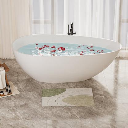 Luxury 59" Freestanding Soaking Bathtub in Glossy White - Handcrafted Solid Surface Design with Efficient Drain System