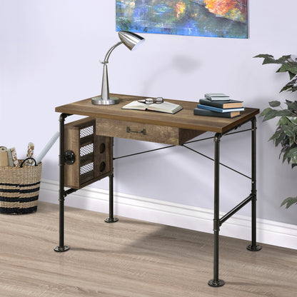 Industrial-Style Black and Weathered Oak Writing Desk with Storage