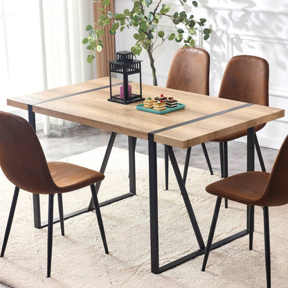 Dining Table For Four To Six Top Black Legs Rustic Brown