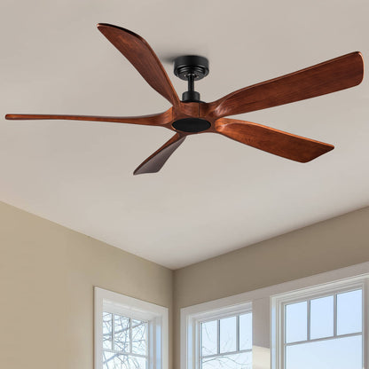 60-Inch Farmhouse Ceiling Fan with Remote, Reversible 6-Speed Motor, 5 Wood Blades, No Light, Walnut