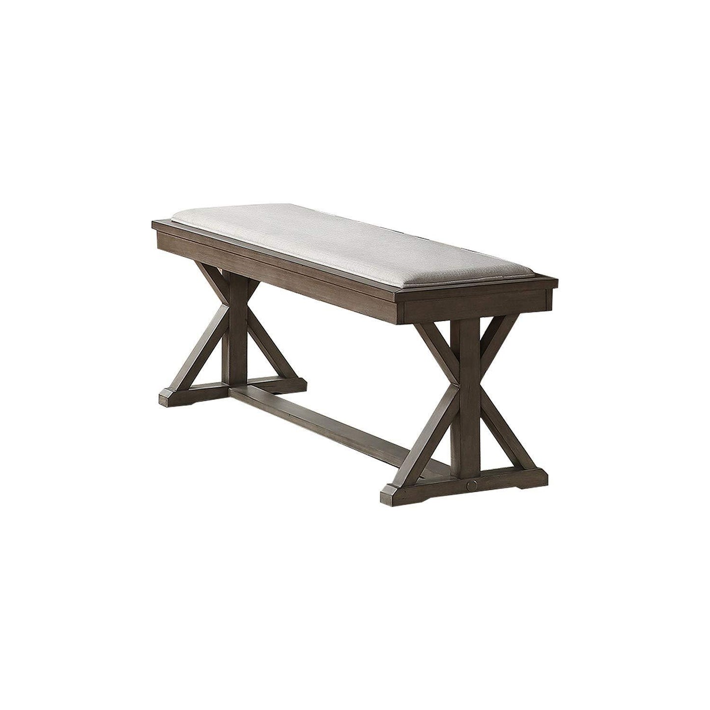 Dining Bench 54 in L x 16 in W x 18 in H, Solid Wood + Veneer, Cream Cushioned Seat, Ash Gray Finish
