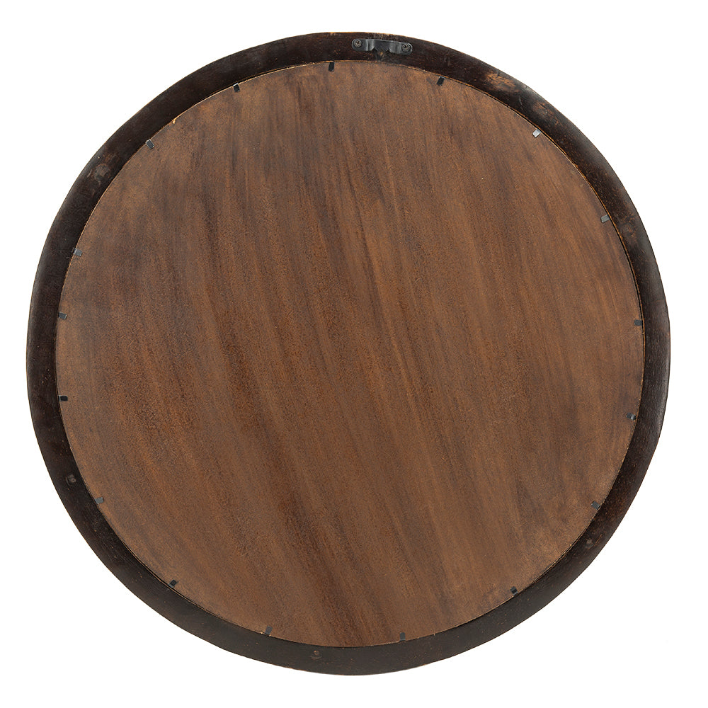 Round Transitional Mango Wood Wall Mirror - 20" Framed Accent for Bathroom and Entryway