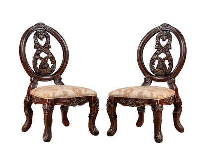 2-Piece Traditional Solid Wood Dining Side Chairs with Fabric Seats, Welt, Cabriole Legs, Round Back Tan
