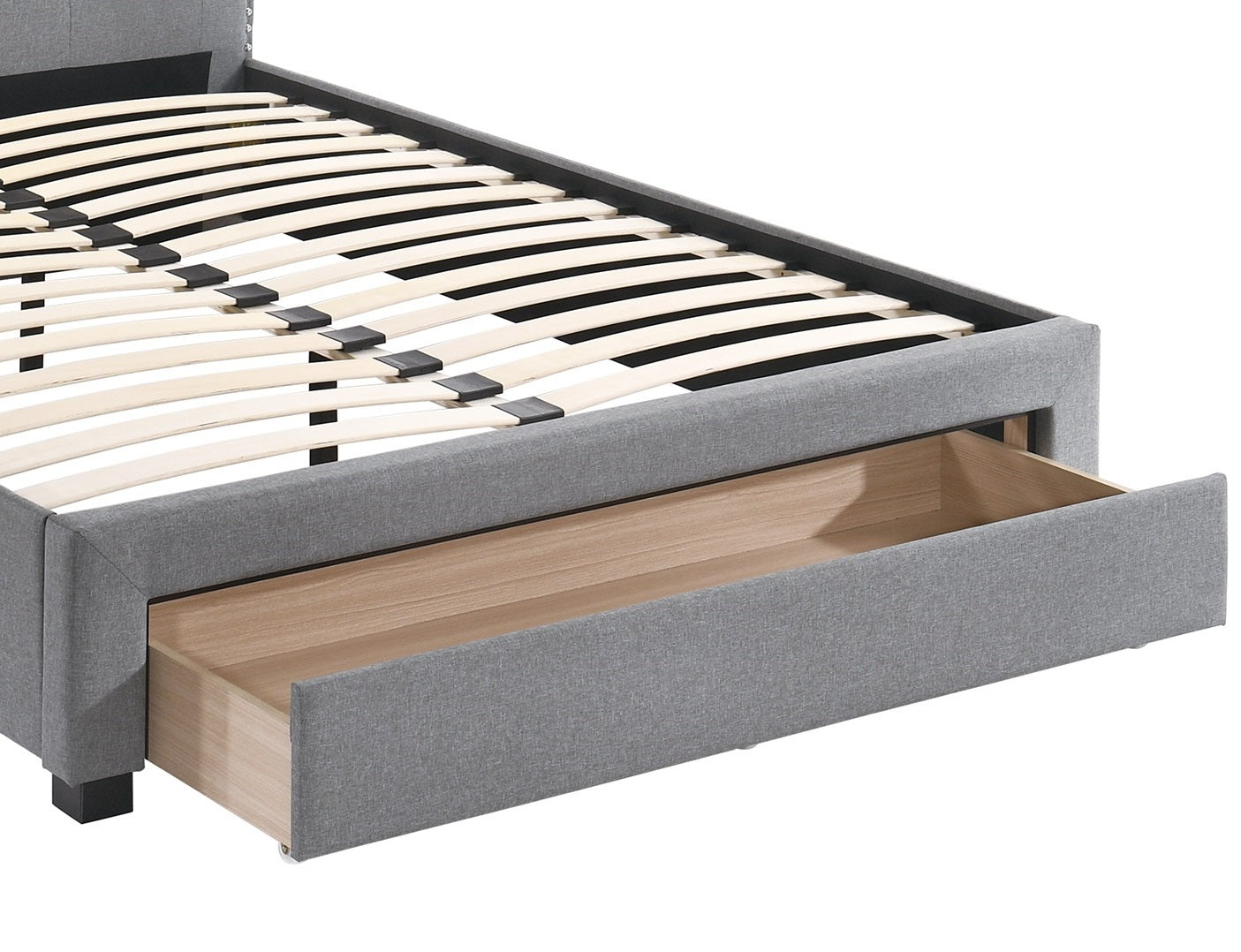 Light Grey Upholstered Twin Bed Frame with Storage Drawer and Button Tufted Headboard