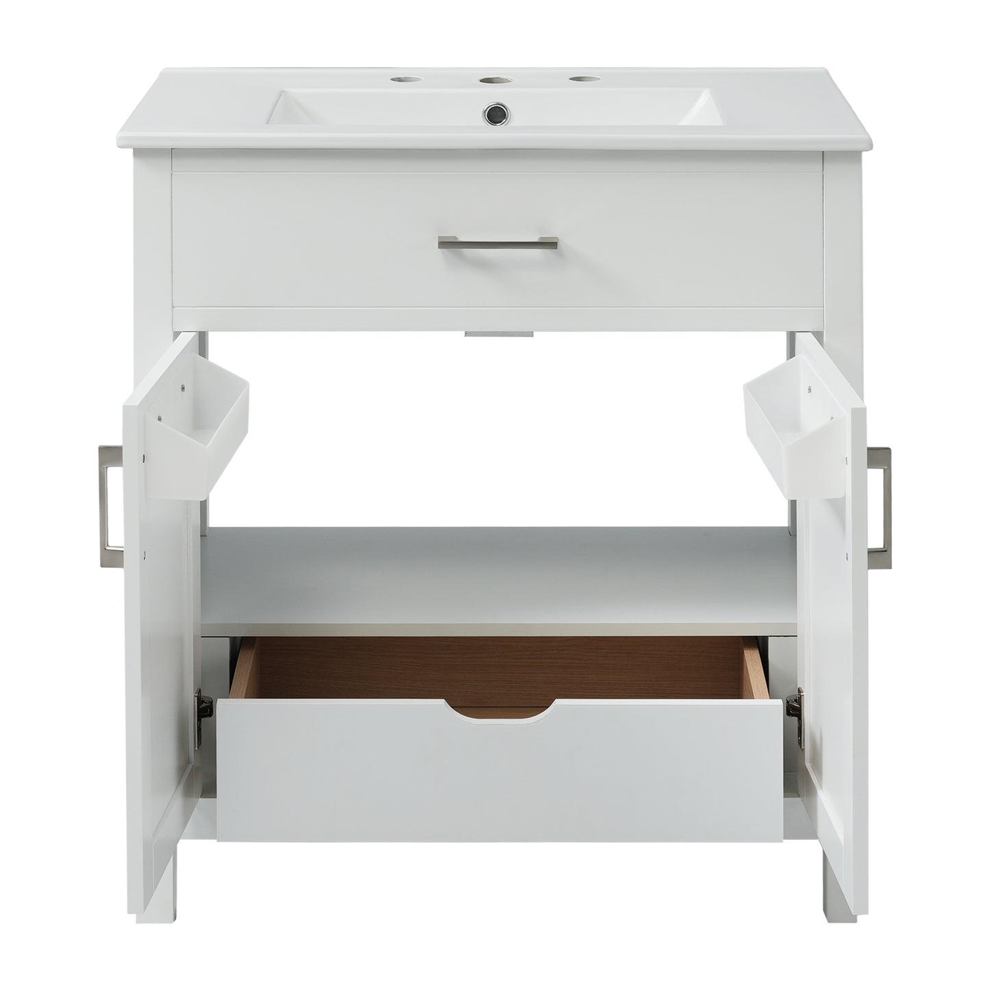 Elegant 30-Inch White Bathroom Vanity with Ceramic Sink and Ample Storage for Compact Spaces