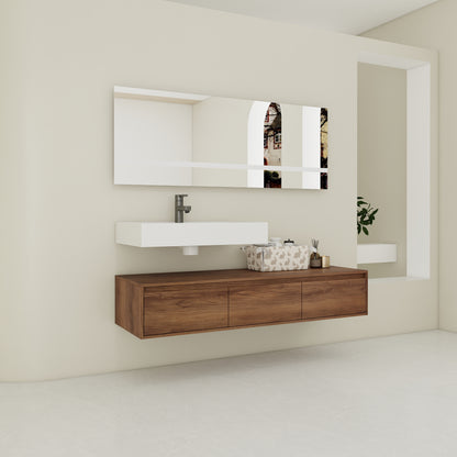 Contemporary 60-Inch Wall-Mounted Bathroom Vanity with Resin Sink and Soft-Close Drawers