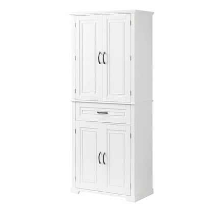Tall White Bathroom Storage Cabinet with Adjustable Shelf and Drawer, Versatile Multi-Functional Organizer