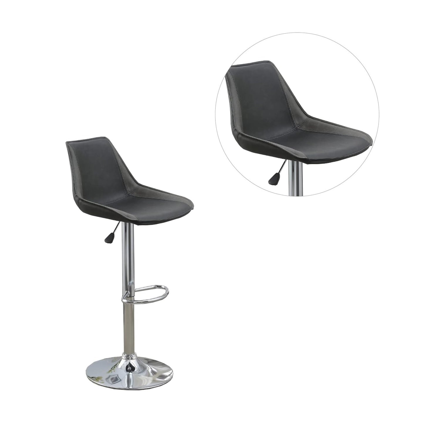 Ebony Adjustable Bar Stool Chairs Set Of 2 Chrome Base