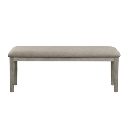 48-Inch Upholstered Bench, Wood Frame, Oak Veneer, Dining Room Seating, 300 lb Capacity, Light Gray
