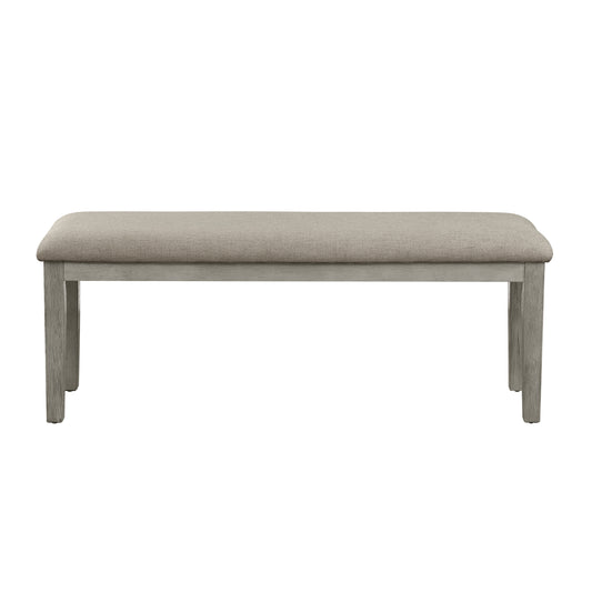48-Inch Upholstered Bench, Wood Frame, Oak Veneer, Dining Room Seating, 300 lb Capacity, Light Gray