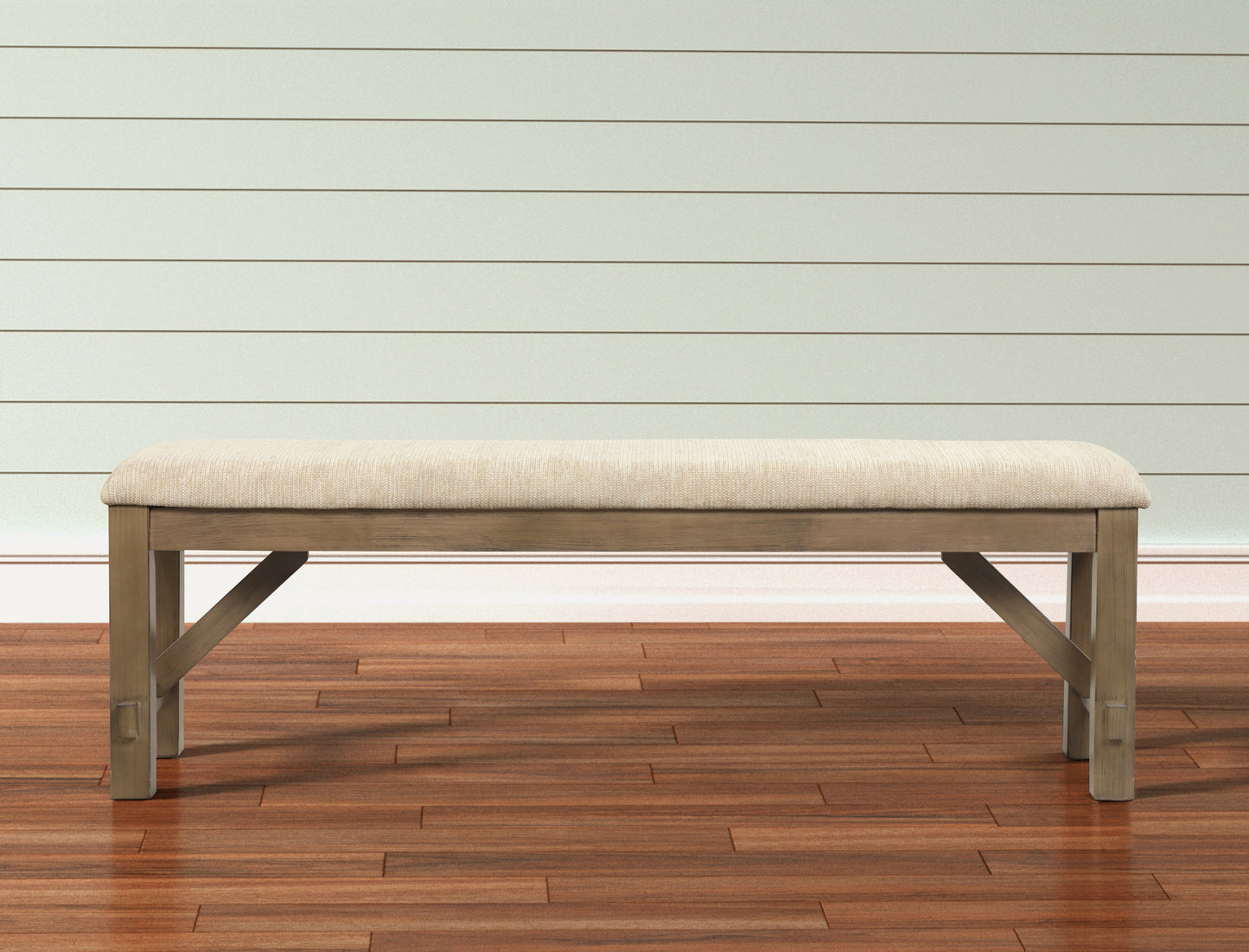 60-Inch Rubberwood Farmhouse Bench, Foam-Padded Upholstery, 200 lb Capacity, Dining or Entryway – Tan