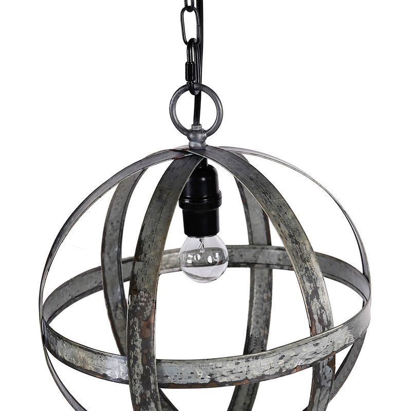 One-Light Iron Globe Pendant with Adjustable Chain, 12-in for Kitchen, Dining, Foyer, E26, Antique Black