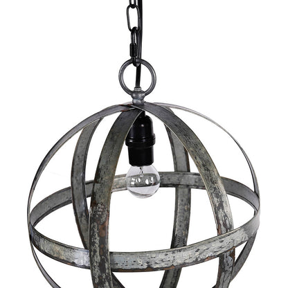 One-Light Iron Globe Pendant with Adjustable Chain, 12-in for Kitchen, Dining, Foyer, E26, Antique Black