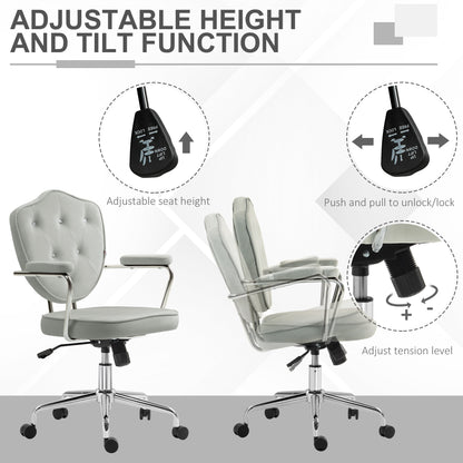 Chic Gray Velvet-Feel Swivel Office Chair with Rhinestone Accents and Adjustable Height