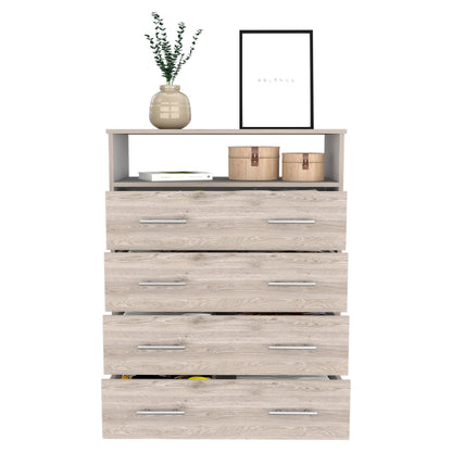 Contemporary Light Gray and White Four Drawer Dresser for Bedroom Storage