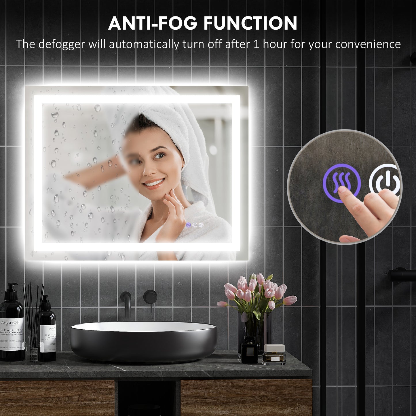 Backlit Anti-Fog LED Vanity Mirror for Bathroom, 35" x 28", Dimmable with Memory Function and Color Temperature Control, Wall Mounted Design