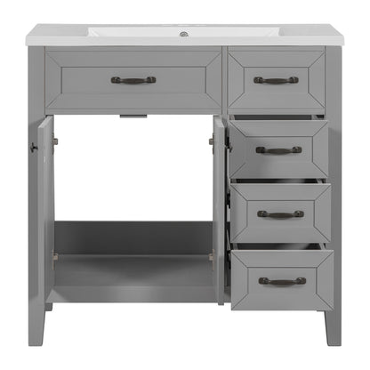 36-Inch Grey Bathroom Vanity Set with Ceramic Sink and Storage Drawers
