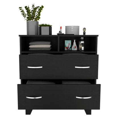Portanova Modern Black Dresser with Two Drawers and Open Shelves