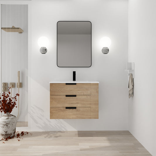 30-Inch Modern Wall-Mounted Bathroom Vanity with Soft Close Drawers and Adjustable Side Shelf
