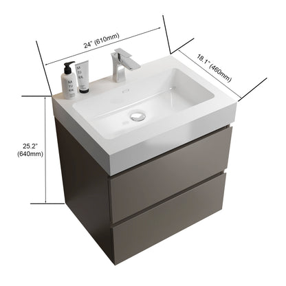 Modern 24" Gray Wall-Mounted Bathroom Vanity with Large Storage and Sleek White Sink Basin