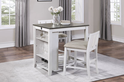 3-Piece Counter-Height Dining Set, USB Ports, 2 Upholstered Chairs, Transitional, White and Gray Finish