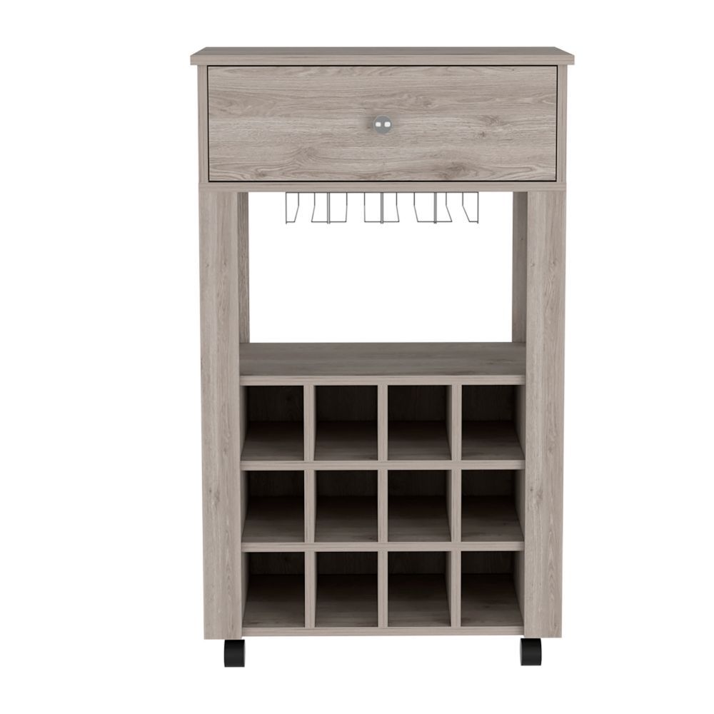 Modern Light Gray Wine Cart With Drawer And Cubbies