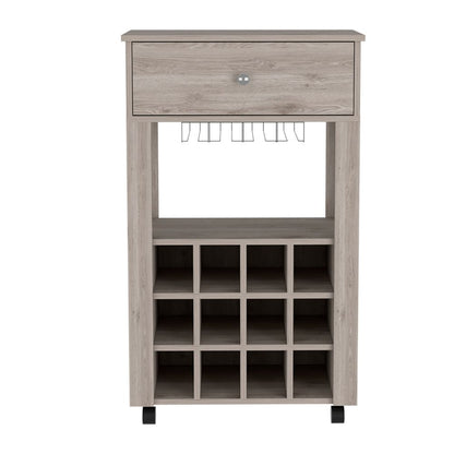 Modern Light Gray Wine Cart With Drawer And Cubbies