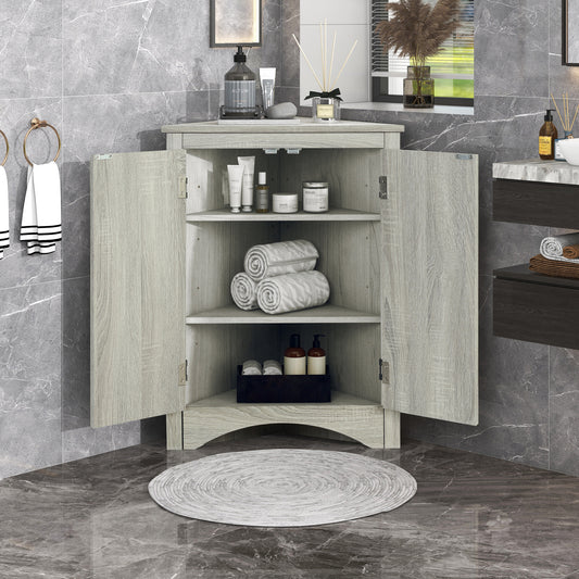 Stylish Oak Triangle Corner Storage Cabinet with Adjustable Shelves for Home and Kitchen Use