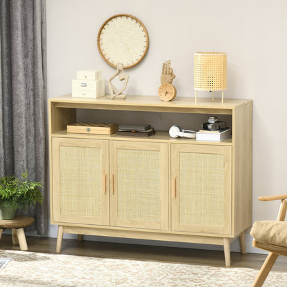 HOMCOM Boho Sideboard Buffet Cabinet with Rattan Doors, Natural