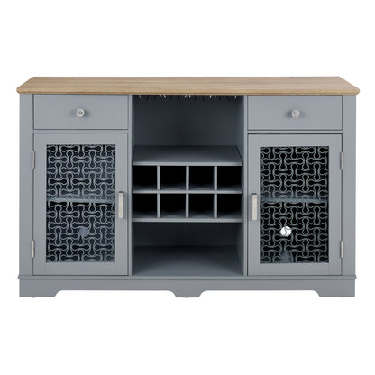 Light Blue Farmhouse Buffet Cabinet With Glass Doors