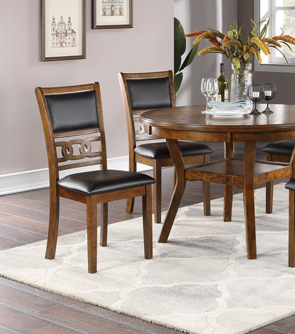 Set of 2 Cushioned Dining Room Side Chairs with Knot-Back, 18x22.5x38, Rubberwood MDF, Walnut Finish