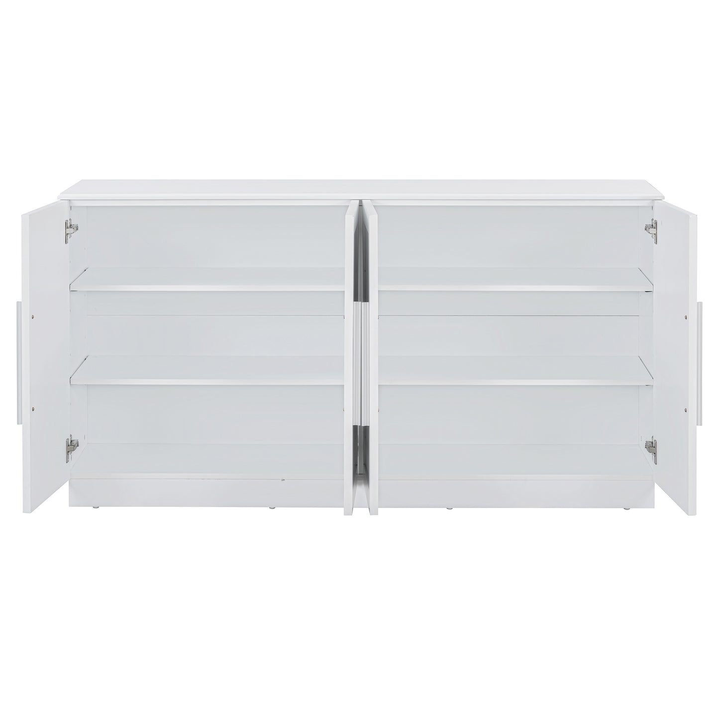 TREXM Sideboard with 4 Doors Large Storage Space Buffet Cabinet with Adjustable Shelves and Silver Handles for Kitchen, Dining Room, Living Room (White)