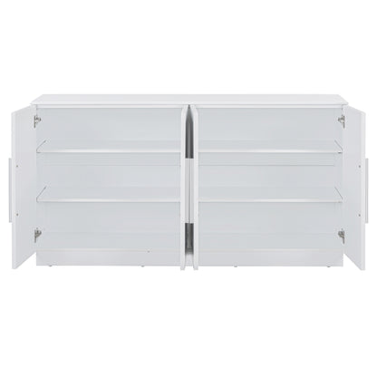 TREXM Sideboard with 4 Doors Large Storage Space Buffet Cabinet with Adjustable Shelves and Silver Handles for Kitchen, Dining Room, Living Room (White)