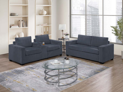 2-Piece Living Room Sofa Set with Console, Cup Holders, 77in Sofa + 65in Loveseat, Corduroy Dark Gray
