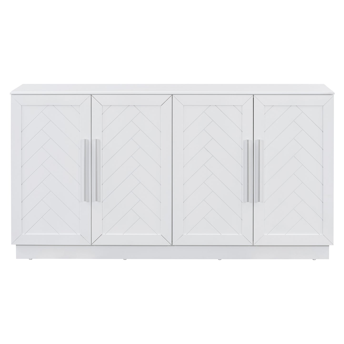 TREXM Sideboard with 4 Doors Large Storage Space Buffet Cabinet with Adjustable Shelves and Silver Handles for Kitchen, Dining Room, Living Room (White)