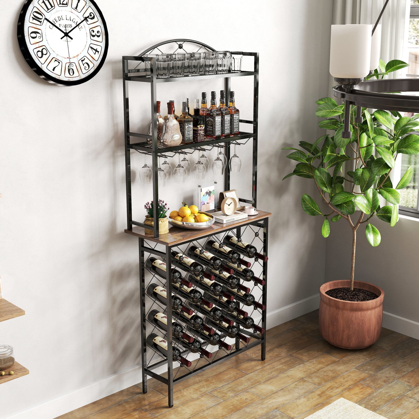 Industrial 3 Tier Wine Rack Table With Wood Shelves