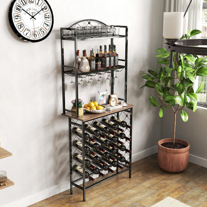 Industrial 3 Tier Wine Rack Table With Wood Shelves