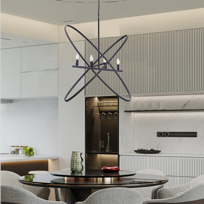 4-Light Orb Pendant, 29L x 15W x 37.5H in, Brass Metal, Modern Art-Inspired, Dimmable, Matte Black