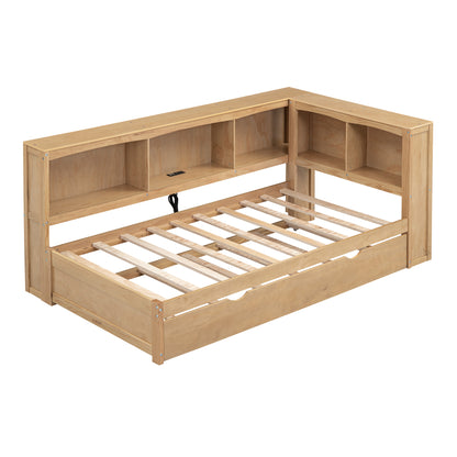 Twin Size Wooden Daybed with Trundle, Built-in Storage, and USB Charging Ports