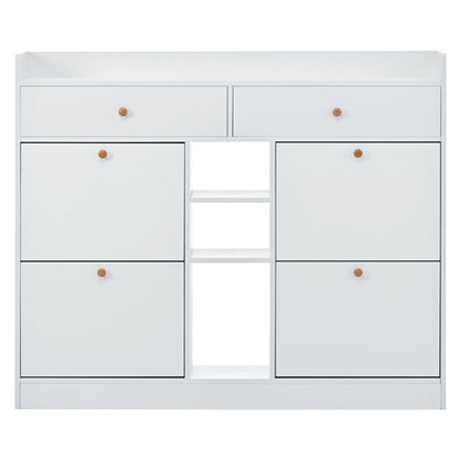 Stylish Modern White Shoe Cabinet with 4 Flip Drawers, 2-Tier Shoe Storage Organizer for Entryway, Space-Saving Free Standing Rack