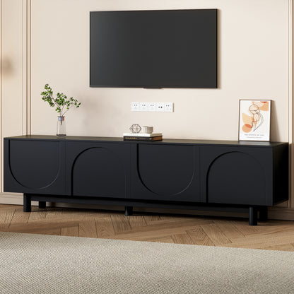 TV Stand with Arch Cabinets for TVs Up to 78 Inches - Minimalist Media Console with Adjustable Shelves, Solid Wood Legs, Living Room Console, Black