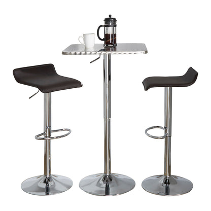 3-Piece Contemporary Adjustable Bar Set Square Bistro-Style Oval Footrest Silver-Chrome Metal Brown PVC