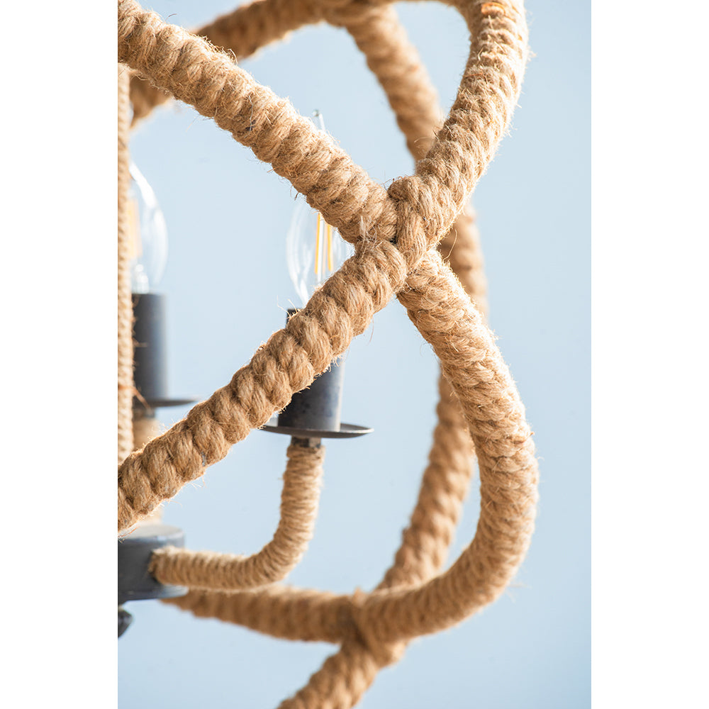 3-Light Farmhouse Rope Chandelier with Adjustable Chain for Kitchen, Dining, Entryway Globe Light Black