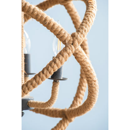 3-Light Farmhouse Rope Chandelier with Adjustable Chain for Kitchen, Dining, Entryway Globe Light Black