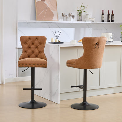 Orange Aged Retro PU Swivel Bar Stools Tufted Back