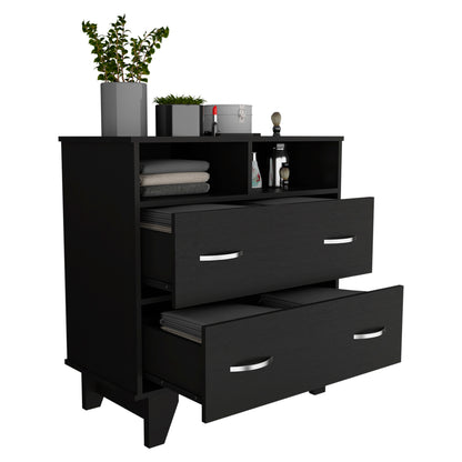 Portanova Modern Black Dresser with Two Drawers and Open Shelves
