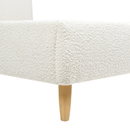 Ivory White Boucle King Platform Bed with Curved Upholstered Headboard