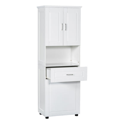 White Tall Storage Cabinet with Tilt-Out Laundry Hamper and Upper Shelves
